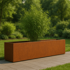 Langwerpige cortenstalen plantenbak met bodem 200x40x40 cm - Doika - Plantenbak - Geroba -  - ArtesaB18