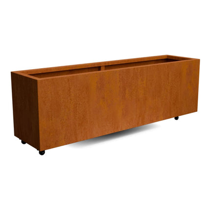 Langwerpige cortenstalen plantenbak met wielen 200x50x60 cm - Doika - Plantenbak - Geroba -  - ArtesaWH17