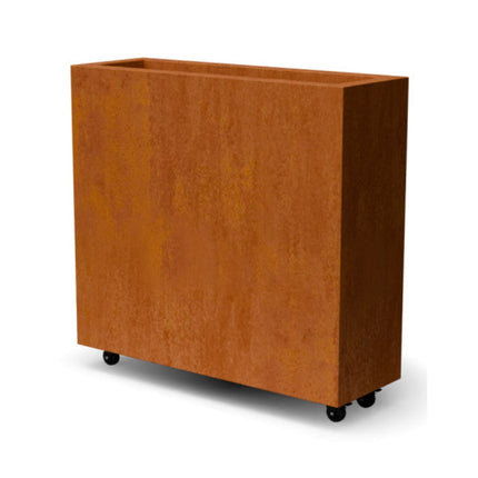 Langwerpige cortenstalen plantenbak met wielen 90x30x80 cm - Doika - Plantenbak - Geroba -  - ArtesaWH6