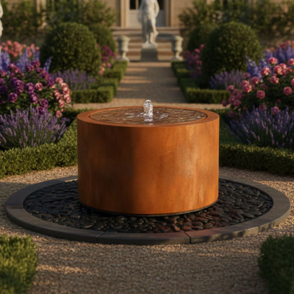 Ronde cortenstalen watertafel met fontein 100x50cm 86kg - Doika - Watertafel - Geroba -  - TaulaRCA4