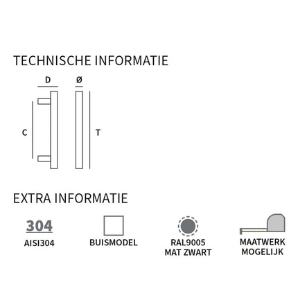 Shuffle Handgreep Toronto 25 x 1600 x 1900 mm Zwart - Doika - Deurgrepen - Shuffle - 8717727192650 - 62532550