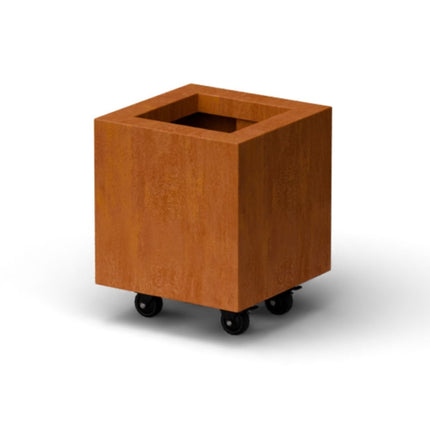Vierkante cortenstalen plantenbak met wielen 30x30x30 cm - Doika - Plantenbak - Geroba -  - QuadraWH1