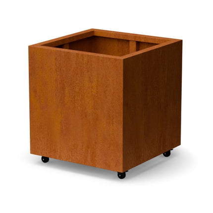 Vierkante cortenstalen plantenbak met wielen 70x70x70 cm - Doika - Plantenbak - Geroba -  - QuadraWH5