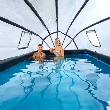 EXIT Wood zwembad 540x250x100cm met zandfilterpomp en overkapping - bruin - Doika BV - Rechthoekige zwembaden - EXIT Toys - 8719743254411 - 30.37.53.10