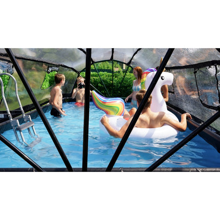 EXIT Wood zwembad 540x250x100cm met zandfilterpomp en overkapping - bruin - Doika BV - Rechthoekige zwembaden - EXIT Toys - 8719743254411 - 30.37.53.10