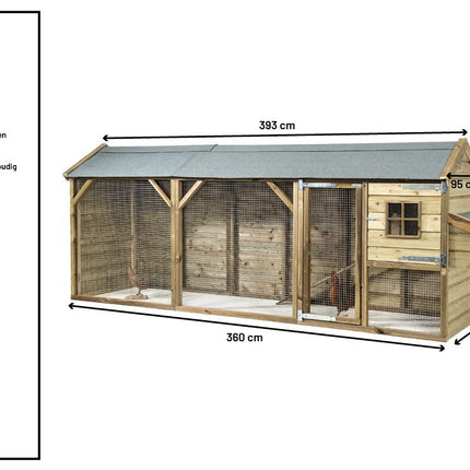 Kippenhok Eva 393 x 95 x 148 cm - Doika BV - Kippenhok - Doika BV - 8720569173039 - 8720569173039