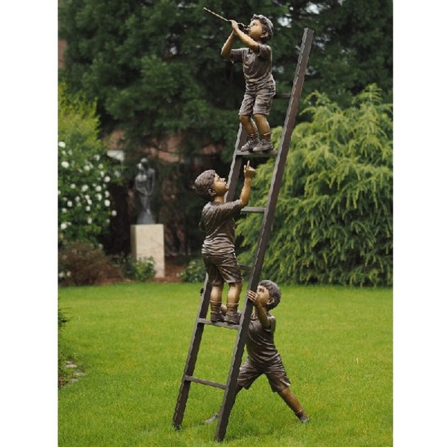 Thermobrass 3 Kinderen op ladder 240x45x60cm (HxBxL) - Doika BV - Bronzen beeld - Thermobrass - 5410807111338 - B1133