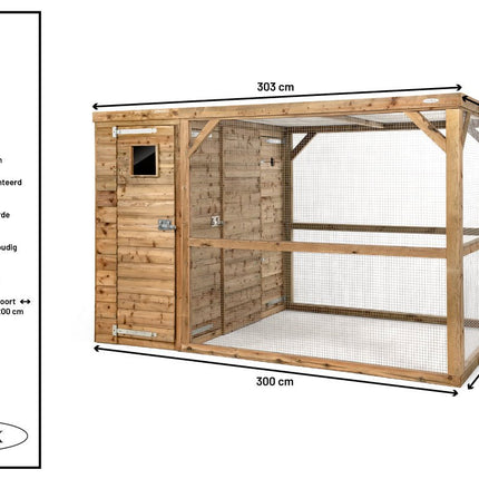 Voldux Volière Timo links 300 x 200 x 190 cm - Doika BV - Volière - Voldux - 8720569173114 - 8720569173114