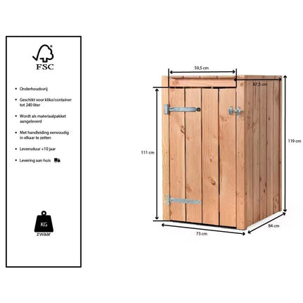 Volente Kliko Ombouw 1x 240 liter 73x88x119cm Douglas Hout - Doika BV - Ombouw Kliko - Volente - 8720569173305 - 8720569173305