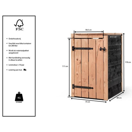 Volente Kliko Ombouw 1x 240 liter 73x88x119cm Douglas Hout Zwart - Doika BV - Ombouw Kliko - Volente - 8720569173336 - 8720569173336