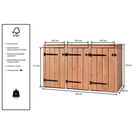 Volente Kliko Ombouw 3x 240 liter 205x88x119cm Douglas Hout - Doika BV - Ombouw Kliko - Volente - 8720569173329 - 8720569173329